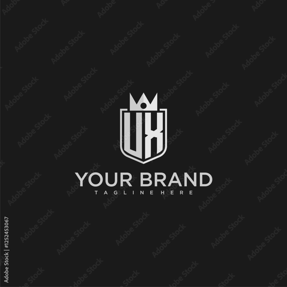 UX initial monogram shield and crown vector image UX initial monogram shield and crown vector image