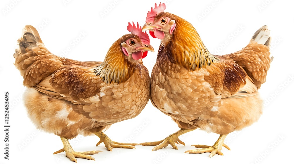 Fototapeta premium Two Brown Hens Close-Up Studio Shot