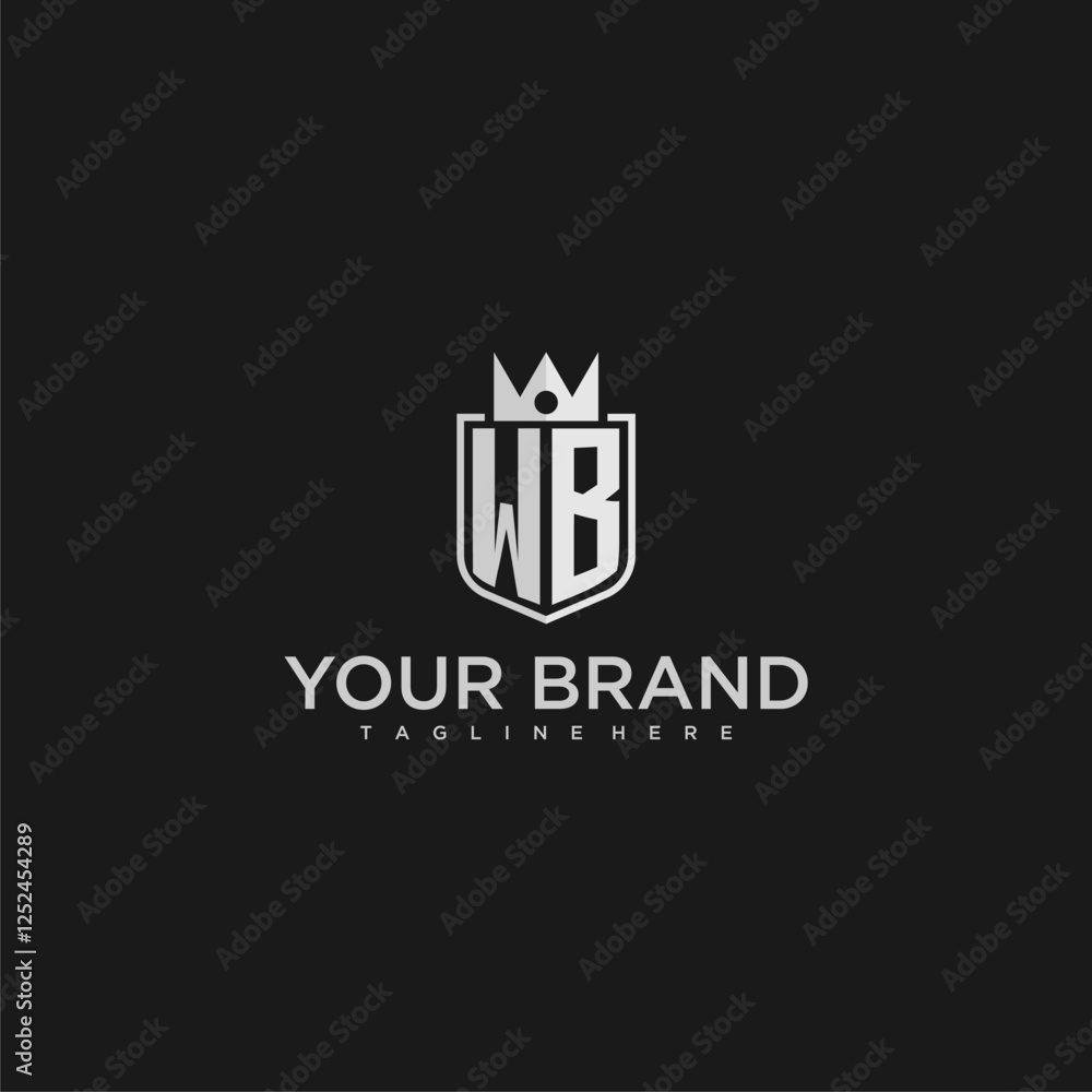 WB initial monogram shield and crown vector image WB initial monogram shield and crown vector image