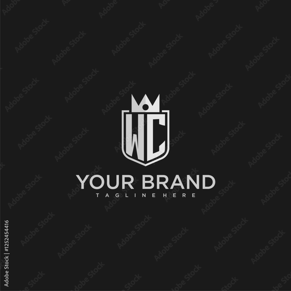 WC initial monogram shield and crown vector image WC initial monogram shield and crown vector image