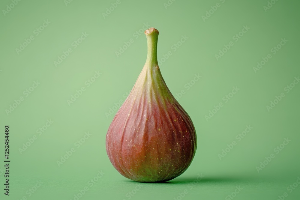 Fototapeta premium Single ripe fig presented against a light green background