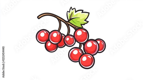 Illustration of Red Cherries on a Branch Isolated on White Background. Generative AI photo