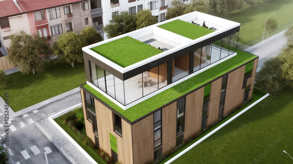 Modern Office Building with Green Rooftop Modern Office Building with Green Rooftop