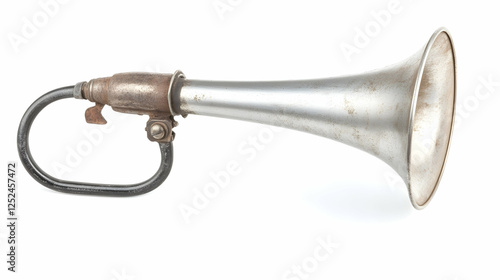 Vintage Horn Isolated on White Background. Possible use Antique instrument, education photo