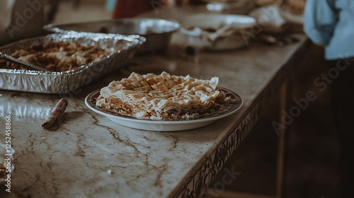 Delicious Baklava on Marble Tabletop with Other Dishes in Background
