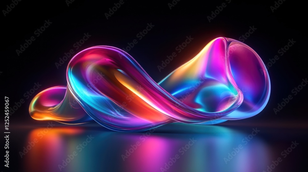 Abstract iridescent swirl, dark background, reflective surface, design element Abstract iridescent swirl, dark background, reflective surface, design element