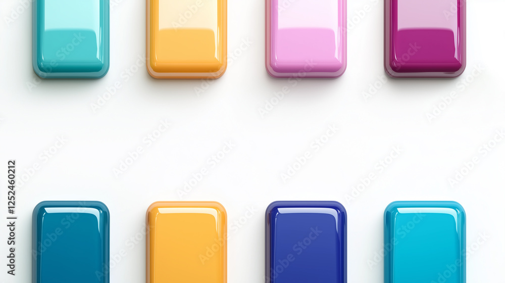 A close-up view of glossy square tiles in a variety of vibrant hues, showcasing an organized layout perfect for artistic displays or product design