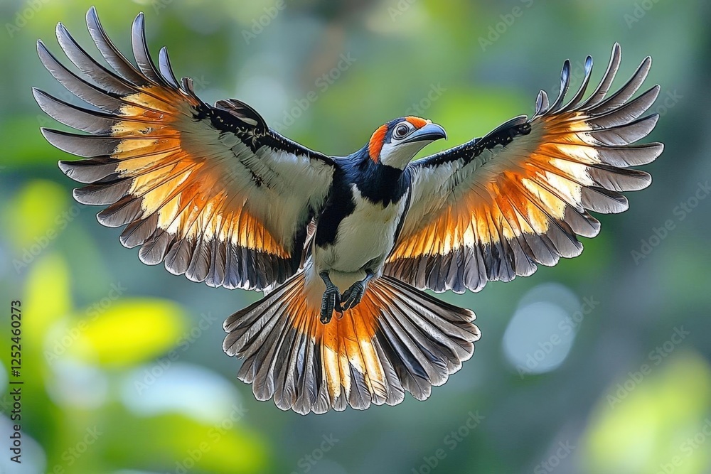 Obraz premium Colorful Bird In Flight Against Natural Background