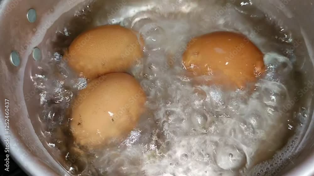 boil chicken eggs in a pan with boiling water boil chicken eggs in a pan with boiling water