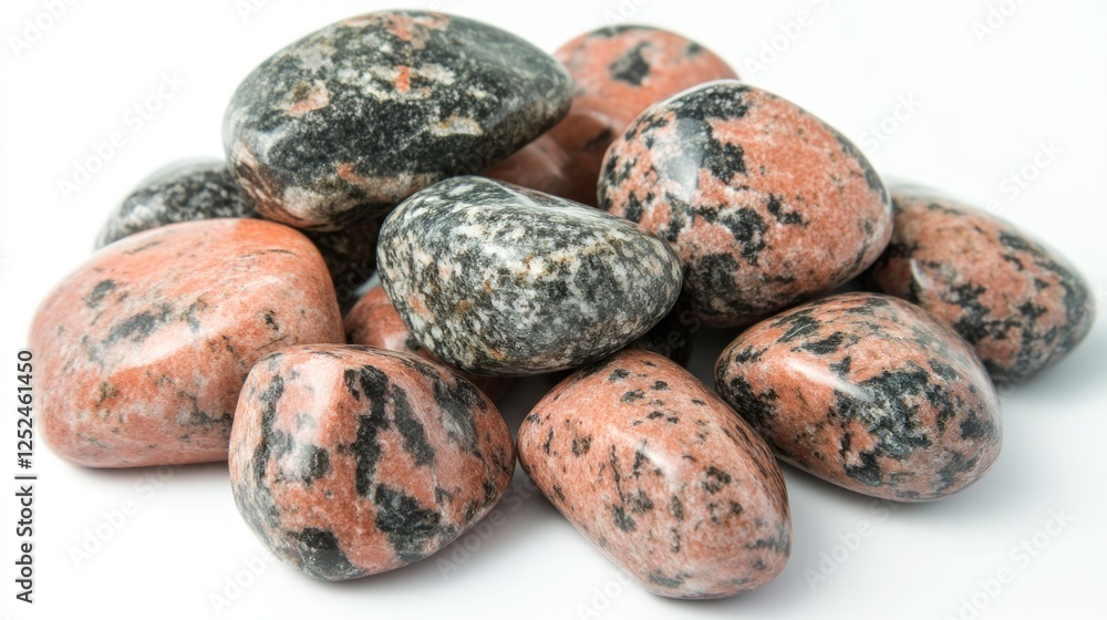 A captivating collection of tumbled lepidolite stones with distinctive coloration A captivating collection of tumbled lepidolite stones with distinctive coloration
