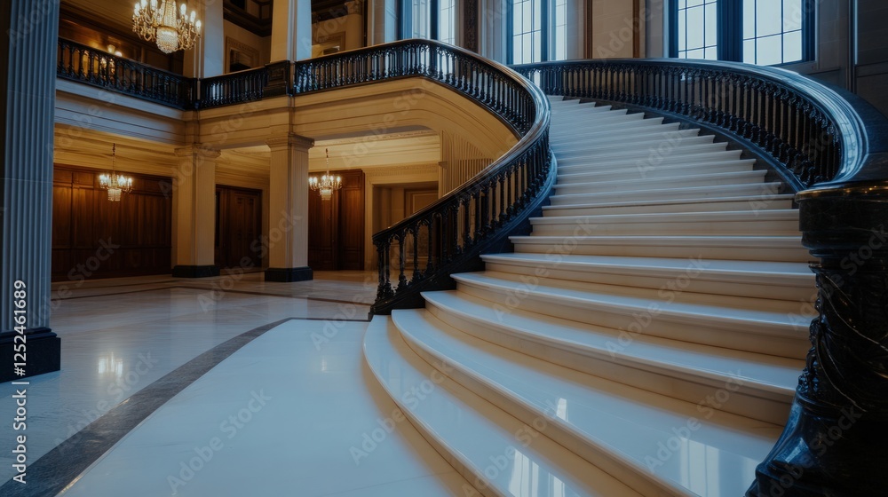 Fototapeta premium Grand marble staircase in ornate building lobby
