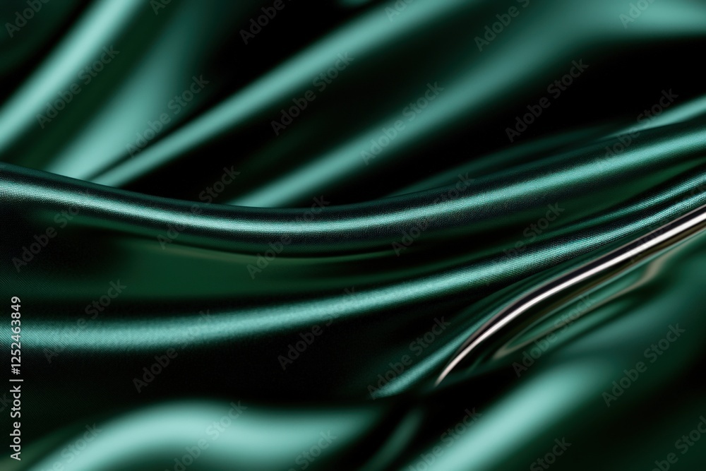 Obraz premium Emerald silk fabric drapes, studio shot, dark background, elegant texture