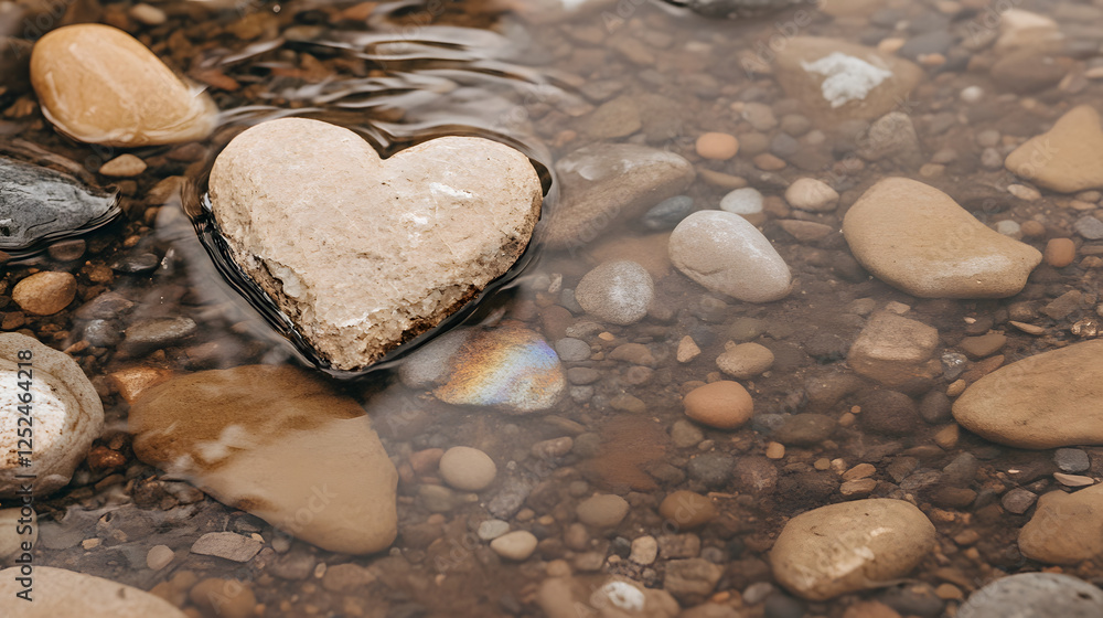 Obraz premium heart shaped stone rests in tranquil stream among smooth pebbles