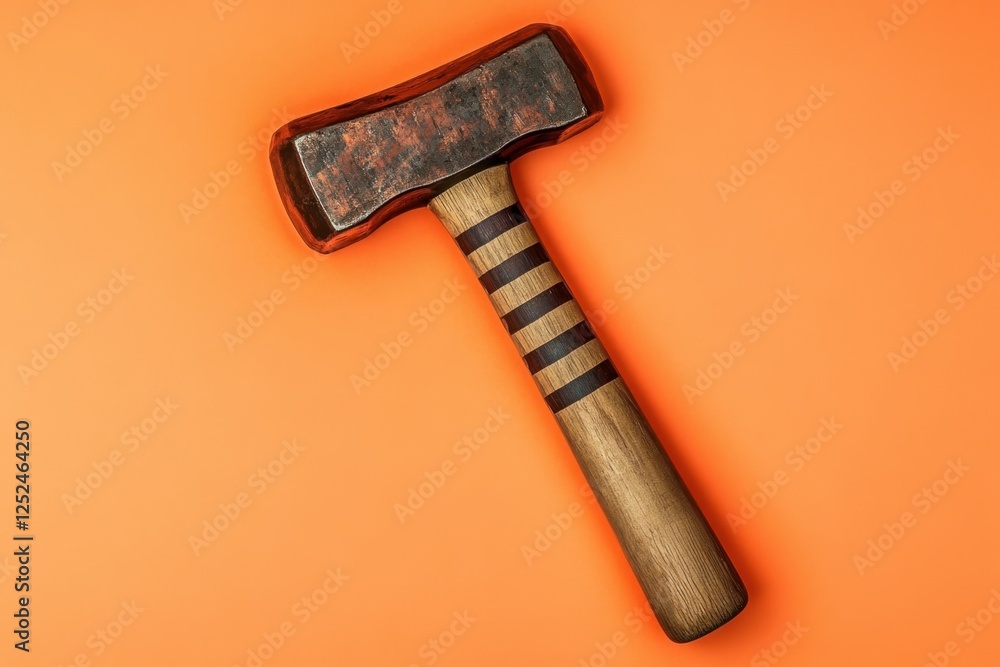 Overhead shot of a sledge hammer on orange background