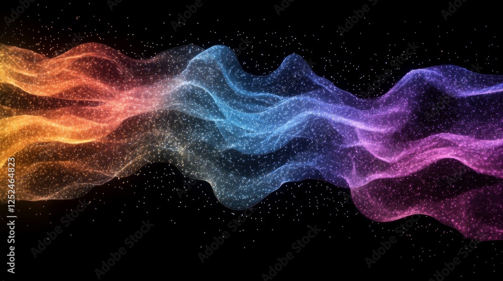 Obraz premium Abstract Wave of Light and Color in Dark Background with Sparkles Particles Design