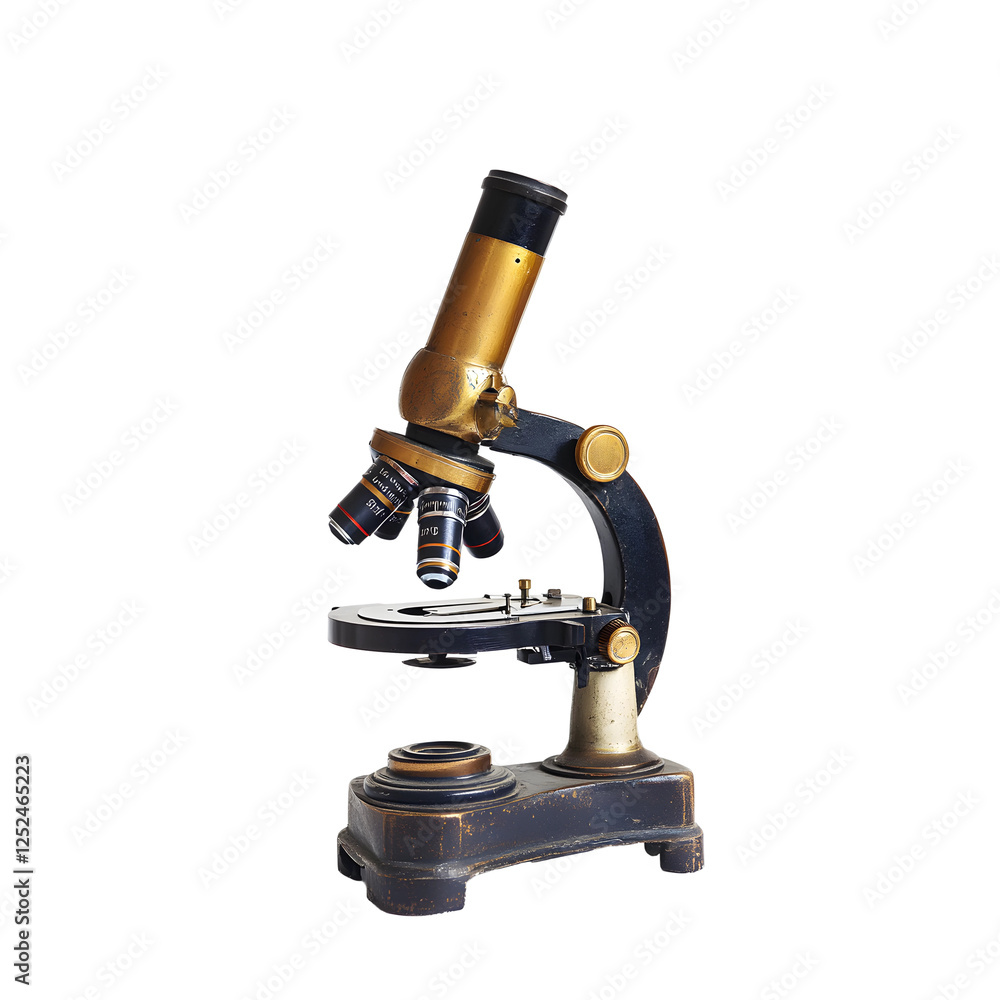 Close-Up of an Antique Microscope with Brass Details Close-Up of an Antique Microscope with Brass Details