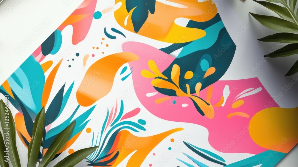 Tropical vibes on paper, vibrant art with abstract colorful botanical shapes Tropical vibes on paper, vibrant art with abstract colorful botanical shapes