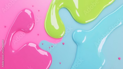 Vibrant Splashes of Pink, Green, and Blue Paint on Smooth Background for Creative Projects photo