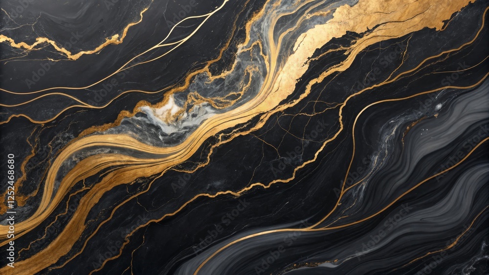 Obraz premium Abstract Black Gold Marble Fluid Acrylic Pour Painting, Swirling Veins, Luxury Texture Abstract art, Gold texture