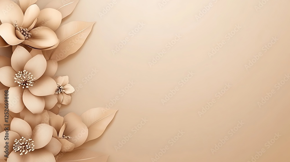 Obraz premium Beige floral border, blank space, design, background