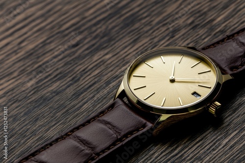 Wallpaper Mural Gold watch, brown leather strap, wood background, timepiece Torontodigital.ca