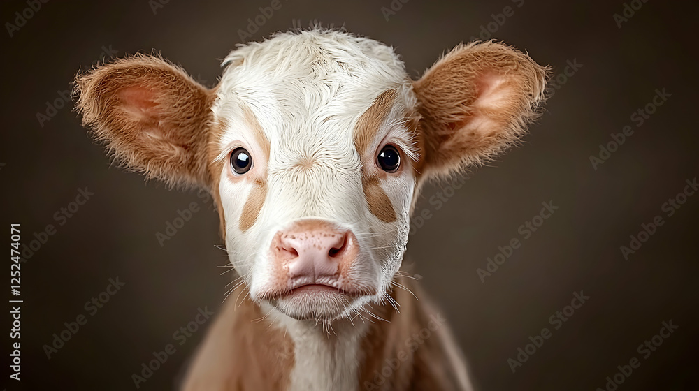 Adorable calf portrait, studio shot, brown background, farm animal Adorable calf portrait, studio shot, brown background, farm animal