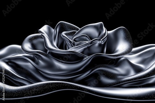 Elegant Black Rose Silk Sculpture on Black Background for Artistic and Conceptual Use in Design Projects photo