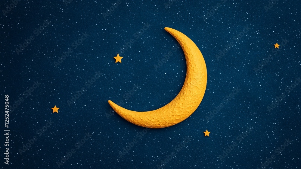 Fototapeta premium Golden Crescent Moon and Stars Night Sky Celestial Dreamy Background
