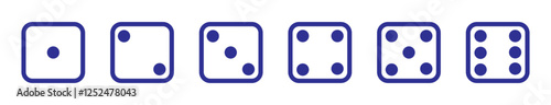 Dice sign symbol collection set on white background. Pair of dice to stake or gambling. Dice throw symbols. Numbered dice icon pack. Gambling and casino dice. Vector illustration.