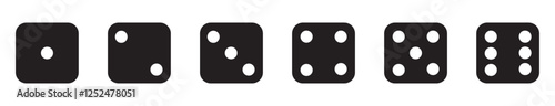Set of monochrome dices. Vector black line dice cubes icons set. Dice game with white and black cubes. Dice collection. Game dice in isometric design. Gaming dice illustration. Casino craps dice icons
