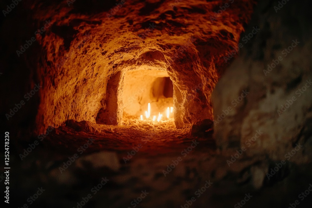 Cave with Candles Exploring a dark cave with candles for illumination Cave with Candles Exploring a dark cave with candles for illumination