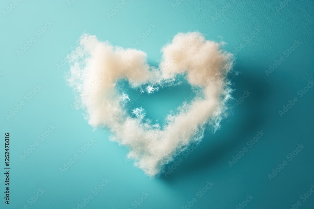 Fototapeta premium Heart shape formed by fluffy white clouds against blue background