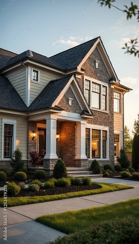 luxury home exterior newly beautiful built home house exterior facades modern new luxury neighbourhood real suburb housing expensive sell dwelling property architectural estate contemporary scenery