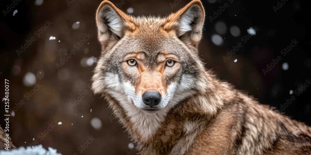 A close-up of a wolf with piercing eyes, showcasing its detailed fur and snowy surroundings, creating a captivating and powerful wildlife portrait. A close-up of a wolf with piercing eyes, showcasing its detailed fur and snowy surroundings, creating a captivating and powerful wildlife portrait.