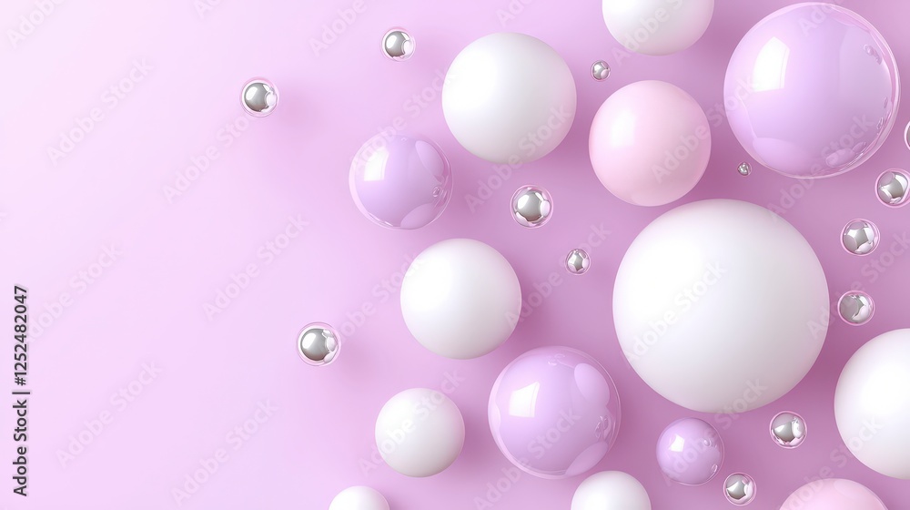 Colorful Soft Spheres and Pearls on a Light Purple Background Colorful Soft Spheres and Pearls on a Light Purple Background