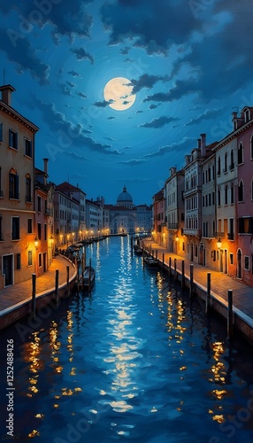 Obraz na płótnie venice night landscape illustrat oil plywood painting night landscape venice painting oil plywood w salonie