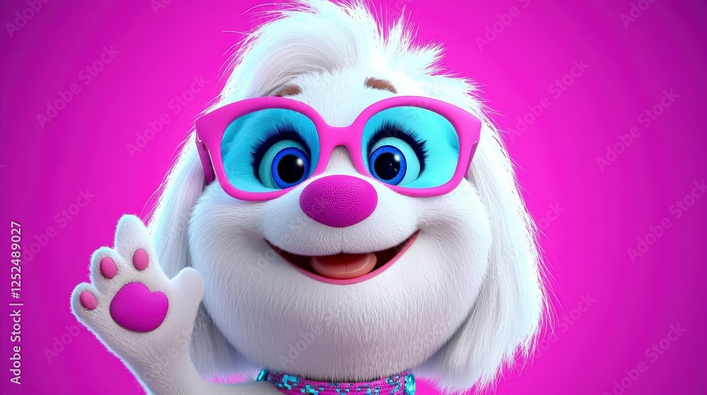 Obraz premium Cute Cartoon Dog with Glasses on Bright Pink Background