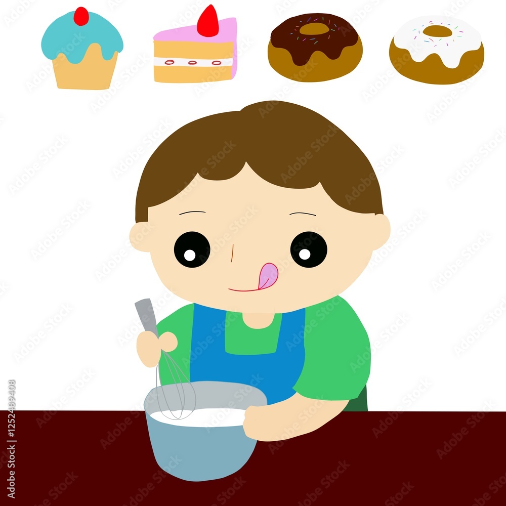 ケーキやドーナツなどのお菓子作りをする男性