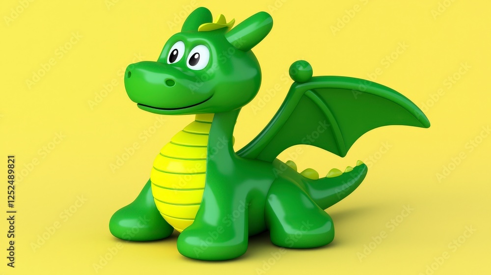 Fototapeta premium Cute Green Dragon Character with Big Eyes and Friendly Smile