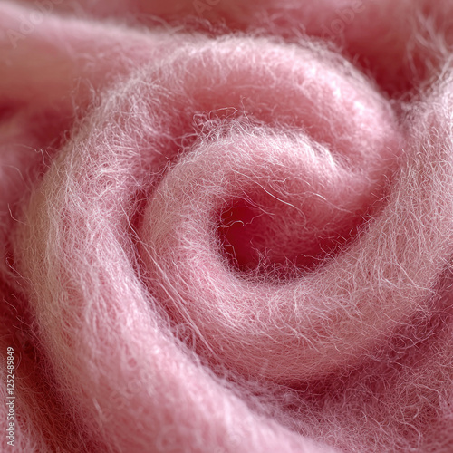 Swirled pink mohair yarn close-up, textile background