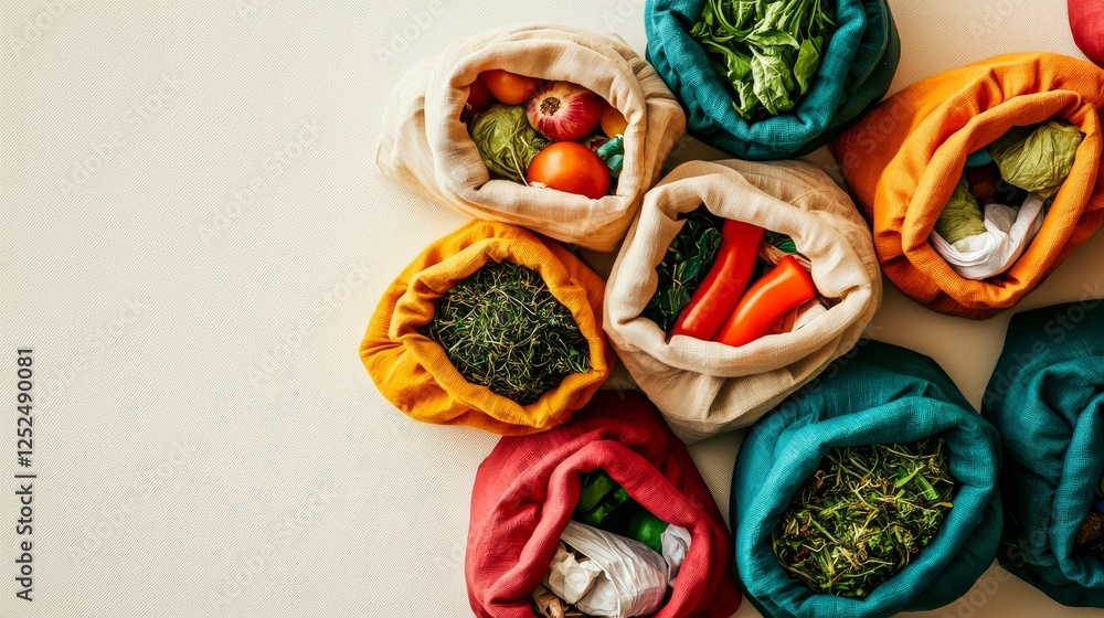 Fototapeta premium Colorful Bags of Fresh Produce and Compostable Materials