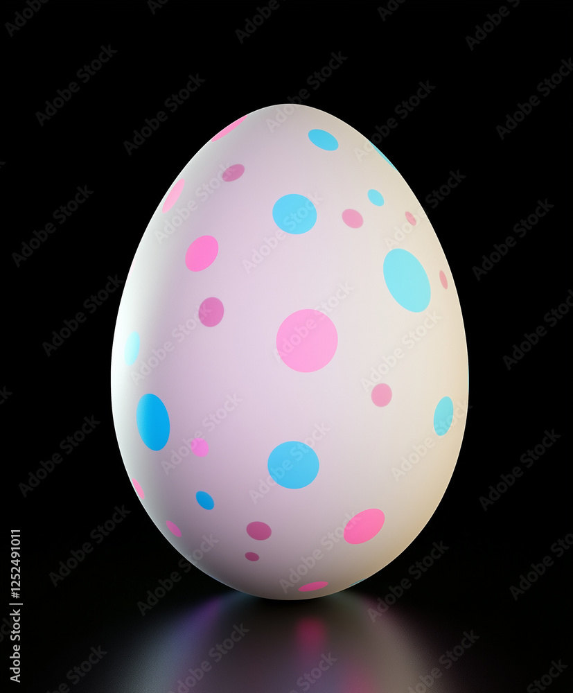 cute white easter egg with pink and blue spots isolated on black background cute white easter egg with pink and blue spots isolated on black background