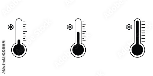 Cold temperature, keep frozen label, blue thermometer with snowflake icon vector illustration on white background. Cold Weather Flat Sign. Storage in refrigerator and freezer.icon set.

