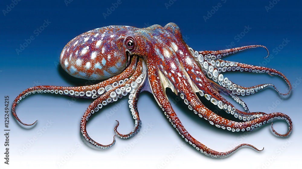 Obraz premium Colorful Octopus Illustration with Detailed Tentacles Underwater