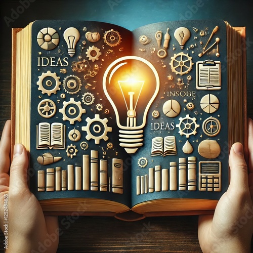 Open Book with Lightbulb Icons on the Pages Directly representin