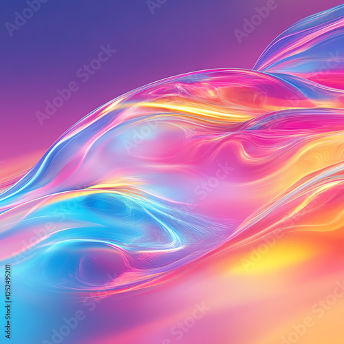 Wallpaper Mural Fluid holographic swirls with vibrant neon colors like pink, blue, and purple Torontodigital.ca
