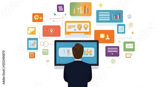 Wallpaper Mural Businessman analyzing data on a computer with surrounded by connected screens and graphics For showing a modern business concept. Torontodigital.ca