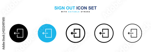 Sign out icons vector collection in black and blue colors on white background