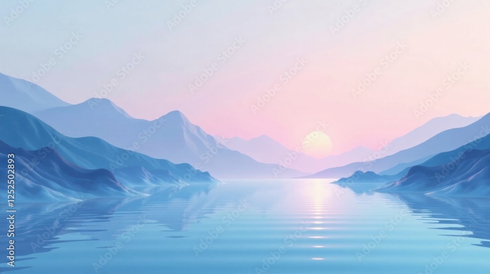 Serene Sunset Over a Tranquil Mountain Lake, Reflecting Peaceful Colors and a Calming Atmosphere Serene Sunset Over a Tranquil Mountain Lake, Reflecting Peaceful Colors and a Calming Atmosphere