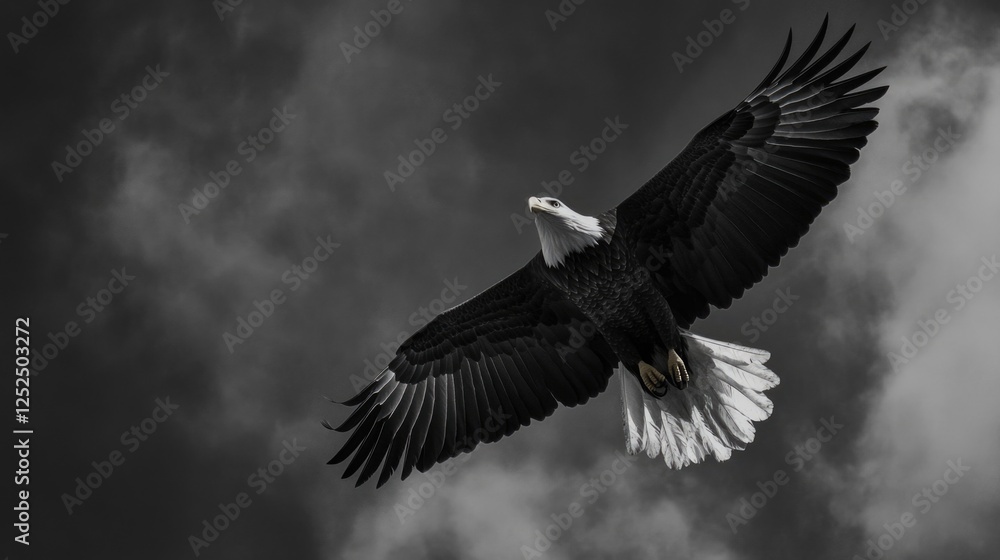 Obraz premium Bald eagle flying in cloudy sky
